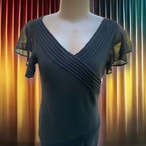 Adrianna Papell Petites LBD black beaded formal flowy dress‎ V-neck